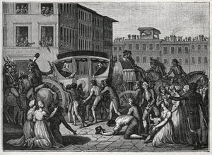 The arrival of Pope Pius VI (Giovanni Angelo Braschi known as Pius VI, PIO 1717-1799) in Grenoble in 1799. Engraving from 1800.