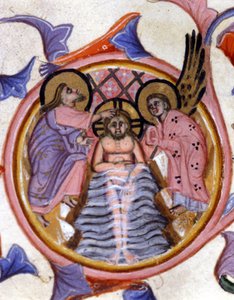 The baptism of Christ in the Jordan by Saint John the Baptist - after a miniature of a 14th century manuscript by Unknown artist