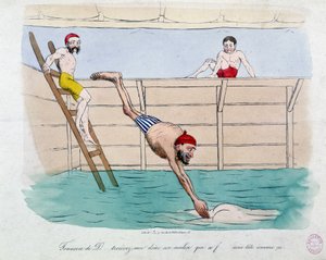 The Bath: Caricature of Public Baths (Swimming Pools) in Paris - 19th Century by Unknown artist