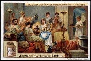 The century of Pericles (495-429 BC): banquet of Pericles and Aspasia (470-400 BC) - Liebig chromolithography by Unknown artist