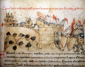 The city of Florence conquered Pietrabuona, which the inhabitants of Lucca later took over - in Croniche del Sercambi, around 1400. National Archive, Lucca by Unknown artist