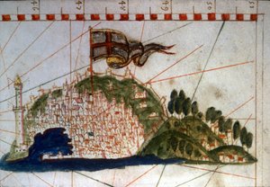 The city of Genoa on a 14th century portulan by Unknown artist