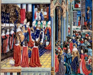 The Coronation of King Saint Louis (Louis IX) on 29/11/1226 in the Cathedral of Reims from the Book of Facts Monsignor Saint Louis