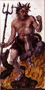 The Devil depicted on a tarot card from 1840.