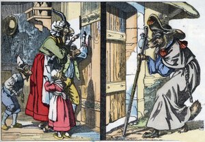 The Disguised Wolf Knocks on the Door. Illustration of 