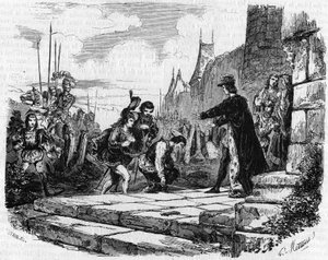 The Dukes of Bourbon, Alençon and Dauphiné Ask for Forgiveness from the King of France Charles VII (1440). Engraving of the 19th Century. by Unknown artist