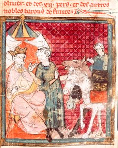 The farewell of the knight Roland, to his uncle Charlemagne. Miniature from 