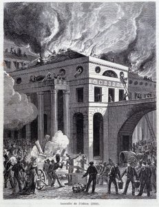 The fire of the Odeon (1820) (engraving, late 19th century) by Unknown artist
