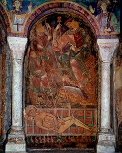 The martyrdom of Saint Laurent died on the grill. Fresco of Berze the city