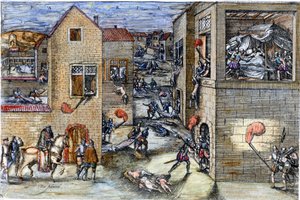 The massacre of Saint Barthelemy (1572). Engraving of the 17th century.