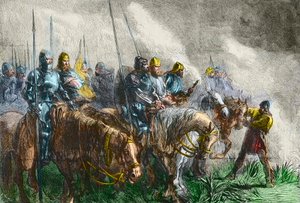 The morning of the battle of Agincourt - 100 years war: Battle of Azincourt (Pas-de-Calais) on 25 October 1415 by Unknown artist