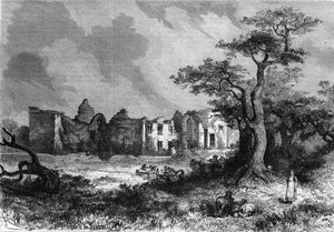 The ruins of the Chateau de la Mailleraye near Parthenay, Deux-Sevres. Engraving in 