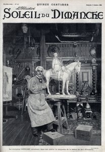 The sculptor Jean Leon Gerome finishes in his studio the model of the statue of the Duke of Aumale - Engraving in Le sun-du-dimanche, October 15
