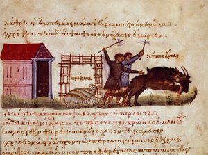 The shepherds defend the beast from the attack of wolves from 