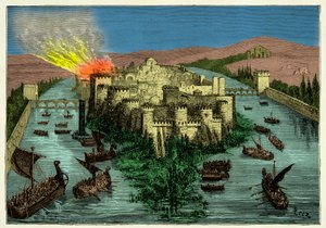 The Siege of Paris in 845 by the Vikings with Ragnar Lodbrok at Their Head