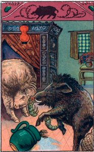 The Terrible Boar. Chinese Tale. Chromolithography from the End of the 19th Century by Unknown artist