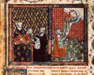The translator monk presents his book to King Philip III of France called the Bold by Unknown artist