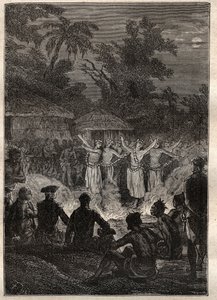 Third voyage (1776-1779) by Captain James Cook: a feast on the islands of the Friends (Kingdom of Tonga, Polynesia) - illustration taken from 