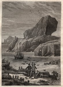 Third voyage (1776-1779) by Captain James Cook: the islands of Kerguelen (Kerguelen archipelago, Antarctica) - illustration taken from The Great Mariners of the 18th century by Unknown artist