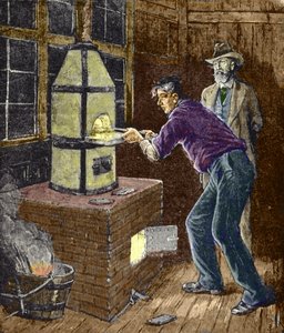 Thomas Edison experiments around 1879 with carbon paper for the incandescent lamp