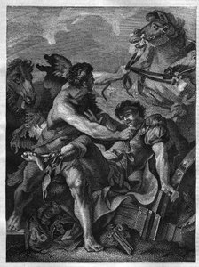 Twelve works of Hercules: Diomede killed by Hercules and eaten by his own horses. Engraving after the painting of Jean-Baptiste-Marie Pierre (1714-1789) by Unknown artist
