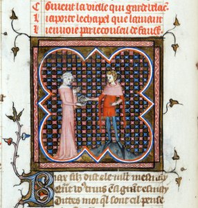 A Young Man and an Old Woman - Illuminated Page from the Manuscript 