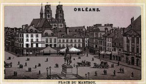 View of Place du Martroy in Orleans, Department of Loiret and Centre region, France. Chromolithography of the late 19th century