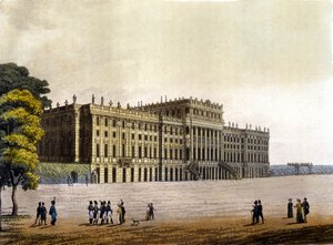 View of Schonbrunn Castle, former residence of the Austrian Imperial Family, Vienna, Austria, engraving around 1830.
