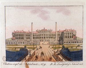 View of the Imperial Castle of Schonbrunn near Vienna, Austria. Engraving of 1815 by Unknown artist