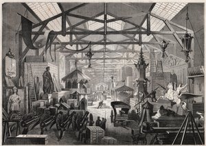 View of the construction workshops of Eugene Delessert, company organizing public parties, avenue Dauphine in Paris - Engraving in 