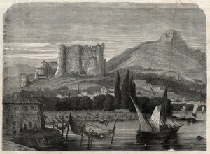 View of the forts of La Spezia in Italy. Engraving in 