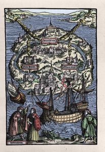 View of the island of Utopia from the book of Thomas More (1478-1535), 