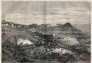 View of the new docks built by the Italian government in the port of La Spezia. Engraving in 