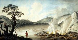 View of the solfatare, volcanic terrain emanating from hot fumes and sulphur gases. Pozzuoli near Naples. 19th century by Unknown artist