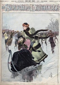 Winter fun. The skaters. Watercolour by Mr. Vallet for the Sunday sun. January 10