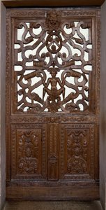 Wooden Carved Door with Skeleton