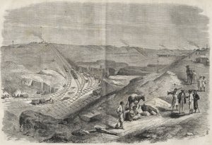Work on the Suez canal 1864 - Construction site and drilling work on the Suez Canal in 1864 by Unknown artist