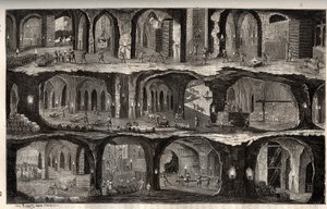 Working in the Wieliczka Salt Mine - mining town in Poland - View of underground works in the salt mines of Wieliska, in Gallicie - engraving in 