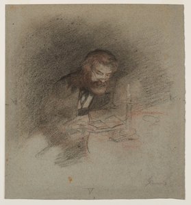 A Man Reading by Candlelight by Unknown artist