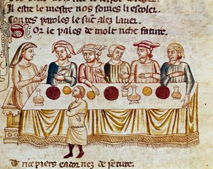 A banquet scene: a king and his guests