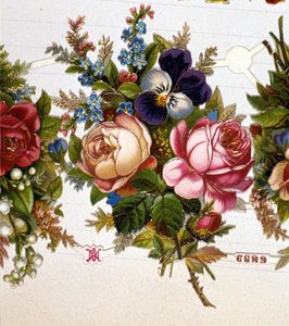 A bouquet mixed with roses, violets. 19th century chromolithography. by Unknown artist