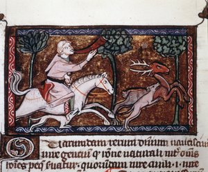 A noble hunting a deer. 15th century manuscript