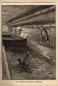 A Segutter from Paris is Drowned by Cleaning a Fangous Derivation. Engraving in Le petit journal 15/9/1899. Selva Collection.