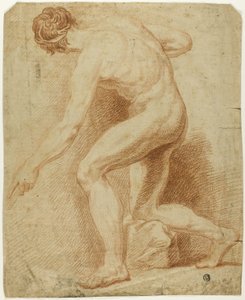 Academic Male Nude, Half-Kneeling and Seen from the Back by Unknown artist
