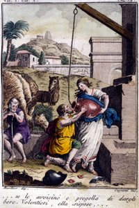 Agar at the well: I approach her and ask her to give a drink. She will answer... Engraving from the beginning of the 19th century. by Unknown artist