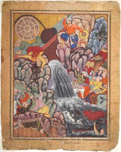 Alamshah cleaving asunder the chain of the wheel, from volume 11 of a Hamza-nama (Adventures of Hamza) by Unknown artist
