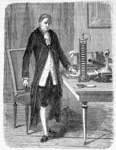 Alessandro (Alexandre) Volta Built, in 1799, the Electro-Motor or Electric Battery - Engraving by Unknown artist