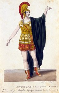 Antigone warrior costume. 18th century engraving by Unknown artist