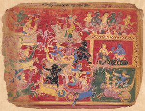Battle of the Forces of Krishna and Bana, from a copy of the Dispersed Bhagavat Purana by Unknown artist