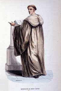 Benedictine of Mount Olivet or Olivetain, religious order founded in Siena in the 14th century. Engraving of the 19th century. Private collection, Milan.